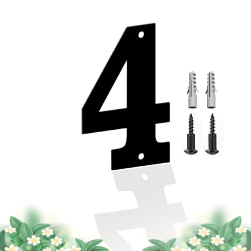 Moderne Schwebende Edelstahl Hausnummer, Schwarze Metallbuchstaben, Höhe 12.7cm, Briefkasten-Dekor-Nummer, Wetterfest Und Pflegeleicht, Ziffer 4 von ShowMtheM