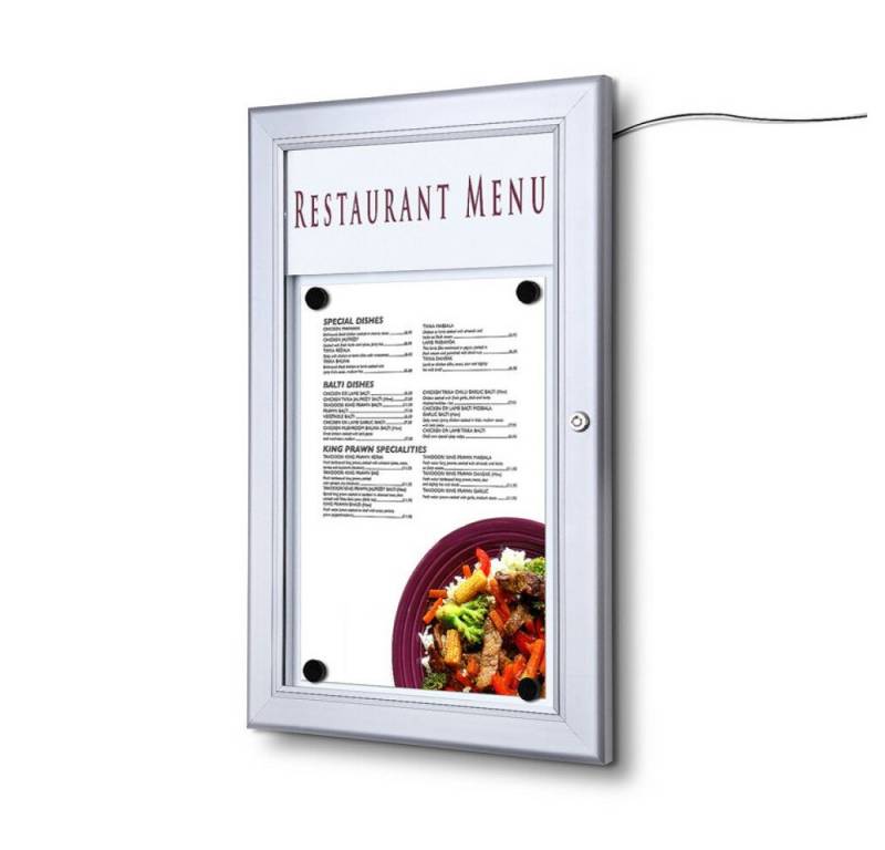 Showdown Displays Hängevitrine Schaukasten LED Outdoor - 1x DIN A4 - Aluminium / Stahl - Silber (1-St) von Showdown Displays