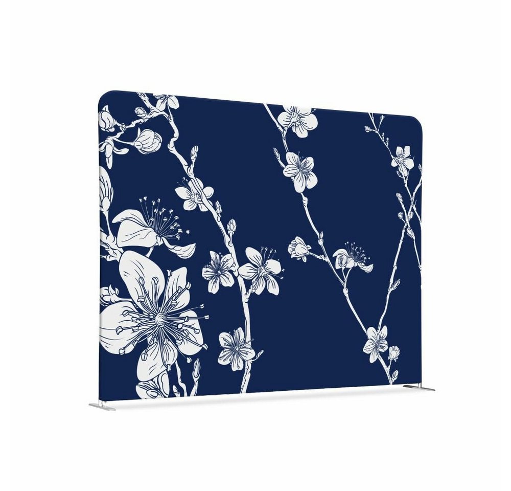 Showdown Displays Paravent 150-150 Doppel Abstrakte Japanische Kirschblüte - Blau Silberner Rahm (1 St) von Showdown Displays
