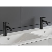 2er-Set mechanische Einhebelmischer - abgerundet - Edelstahl gebürstet - Schwarz matt - 17 cm - SALAVAN von Shower & Design