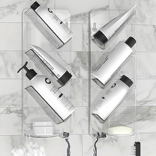 ShowerGem Acryl-Duschablage | 2er-Pack | Keine Saugnäpfe | Wandmontage mit ShowerGem-Kleber | Abnehmbar ohne Beschädigung | Leicht zu reinigender Bad-Organizer | Verstellbares Duschregal | von ShowerGem
