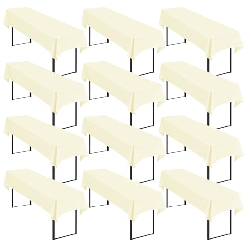 12 Stück Beige Biertisch Tischdecke universal für 50cm u.70cm Biertische Hussen für Biertisch, Blickdichte Polyester Biertischhussen Biertisch-Husse Rechteckige Tischdecken Waschbar-250x100cm von Showgeous