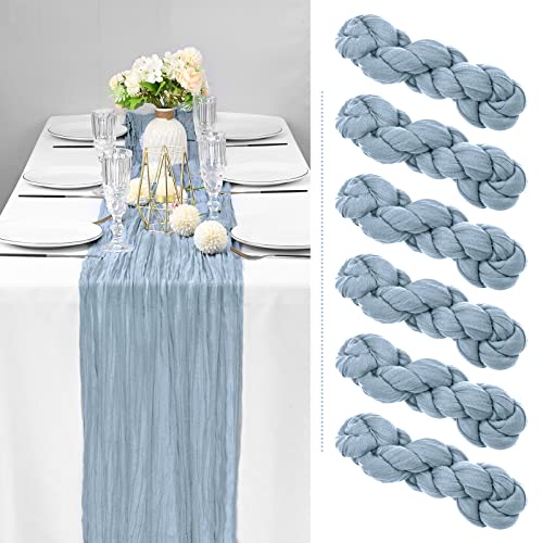 Showgeous 6er-Pack Käsetuch-Tischläufer, Gaze-Tischdecke, 90 x 300 cm lang, halbtransparenter Tischläufer, Boho oder rustikale Hochzeitstischdekoration für Hochzeit, Bogen, Party (Dusty Blue) von Showgeous