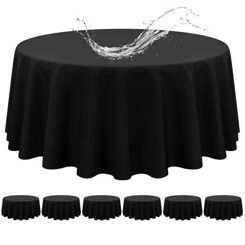 6er-Pack Schwarze runde Tischdecken, 229 cm, Schwarze Tischdecken, wasserdichte Polyester-Tischdecke für runde Tische, Flecken- und knitterfrei, waschbare Stoff-Tischdecke für Party, Hochzeit, Essen von Showgeous