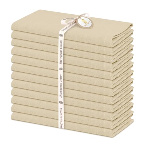 Showgeous 12 Stück Leinen Baumwoll Servietten 40x40cm Dinner Stoffserviette Baumwolle Mischgewebe Serviette Waschbar Wiederverwendbar Flachs Servietten für Dinner Party(Leinen) von Showgeous