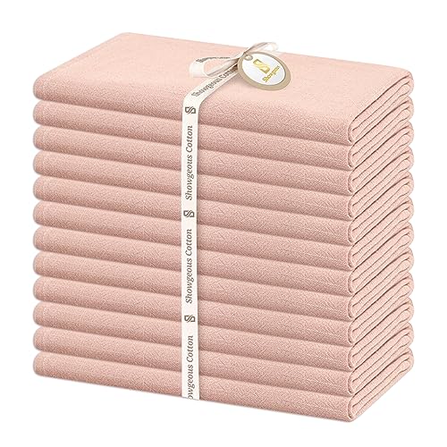 Showgeous 12 Stück Leinen Baumwoll Servietten 40x40cm Dinner Stoffservietten Baumwolle Leinen Mischgewebe Servietten Waschbar Wiederverwendbar Leinen Flachs Servietten für Hochzeit Dinner Party(Rosa) von Showgeous