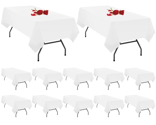 Showgeous 12 Stück Weiße Tischdecken Einweg-Tischdecken aus Kunststoff für rechteckige Tische, 137 x 274 cm, hochwertige wasserdichte Tischdecke für Geburtstagsfeier, Hochzeit von Showgeous