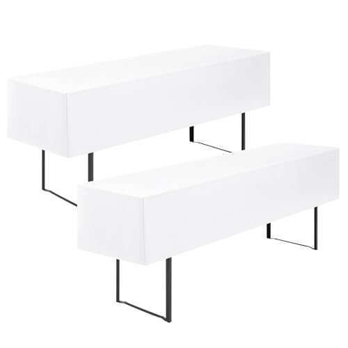 Showgeous 2 Stück Biertischhussen Tischdecke 3/8 Länge für 50cm Bierzelttisch Biertisch Tischdecke Biertisch-Husse Premium Blickdicht Wasserdicht Waschbar 220x50x35cm(Weiß) von Showgeous