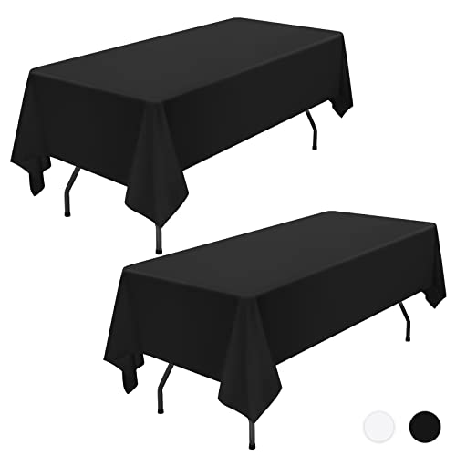 Showgeous 2 Stück Tischdecke Schwarz Tischdecken 153×260cm Rechteckige Tischdecke aus Polyestergewebe Waschbare Tischdecke Tischtuch für Hochzeit Restaurant Buffetpartys und Camping von Showgeous
