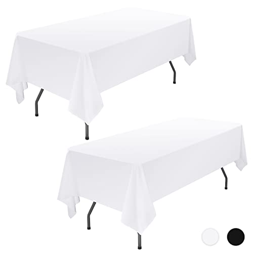 Showgeous 2 Stück Tischdecke Weiße Tischdecken 153×320cm Rechteckige Tischdecke aus Polyestergewebe Waschbare Tischdecke Tischtuch für Restaurant Buffetpartys und Camping von Showgeous
