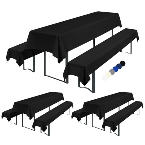 Showgeous 3 Sätze Biertischhussen Set 3tlg. Hussen für Bierzeltgarnitur - 3 Biertisch Tischdecke universal für 50cm u.70cm Biertische 250x100cm + 6 Bierbank Hussen 250x55cm,Dicker Wasserfest(Schwarz) von Showgeous