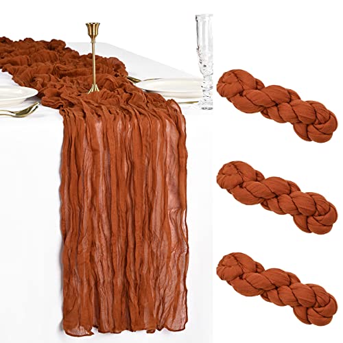 Showgeous 3 Stück Käsetuch Tischläufer Terrakotta, 90 x 300 cm Tischläufer Boho Style Rustikaler Seihtuch Gaze Stoff Tischdekoration für Vintage Hochzeit Geburtstage Babyparty Urlaub Party von Showgeous