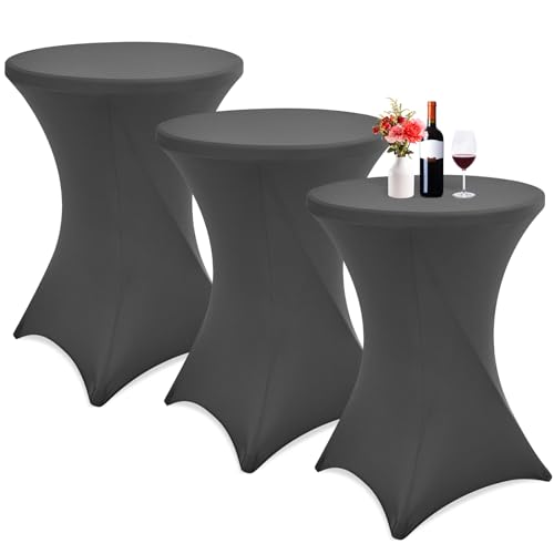 Showgeous 3er-Set Stretch Stehtisch Husse für Bistrotisch Ø 80-85 cm Cocktail Tisch-Überzug Husse, Verstärkung im Fußbereich,Stretch-Husse Dunkelgrau Hussen für Stehtische und Bistrotische(Dunkelgrau) von Showgeous