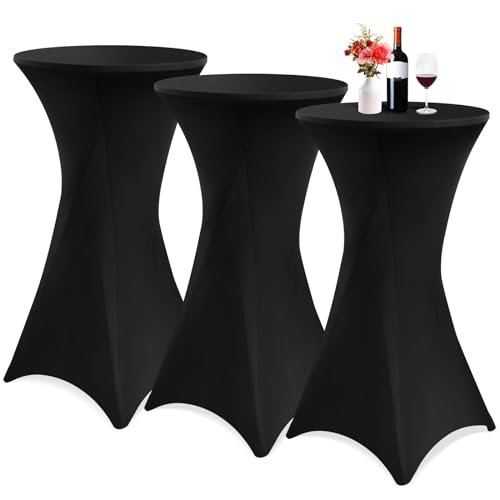 Showgeous 3er-Set Stretch Stehtisch Husse für Bistrotisch Ø 60-65 cm,Hussen Stehtische Schwarz 60 cm,Verstärkung im Fußbereich,Stretchhusse Schwarz Hussen für Stehtische und Bistrotische von Showgeous