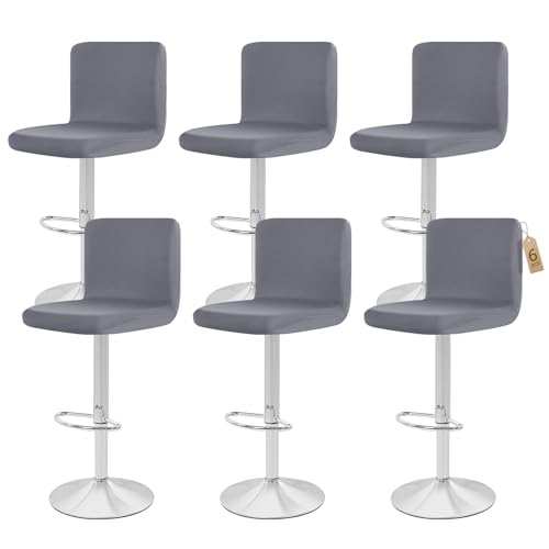 Showgeous 6 Stück Bar Stuhlhussen,Barhocker Abdeckungen Stretch Abnehmbare Esszimmerstuhl Abdeckungen für Kneipentheke,Dining Chair Barhocker Zähler Schonbezüge Esszimmer Stuhl Schonbezug(Hellgrau) von Showgeous