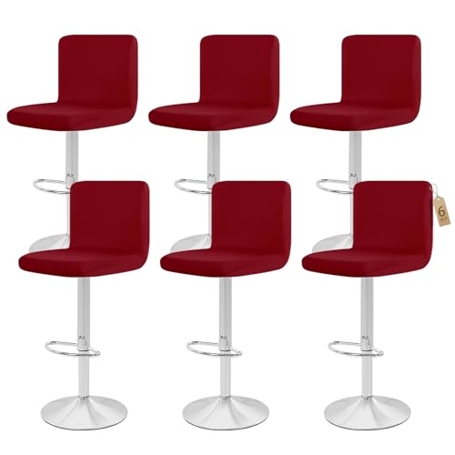 Showgeous 6 Stück Bar Stuhlhussen,Barhocker Abdeckungen Stretch Abnehmbare Esszimmerstuhl Abdeckungen für Kneipentheke,Dining Chair Barhocker Zähler Schonbezüge Esszimmer Stuhl Schonbezug(Bordeaux) von Showgeous