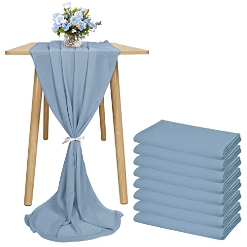 Showgeous 8 Stück Chiffon Tischläufer 28x120 Zoll Romantischer Hochzeitsläufer 10ft Dusty Blue Sheer Chiffon Tischdecke Schminktischläufer für Hochzeit Geburtstagsfeier Braut Baby Shower Dekorationen von Showgeous