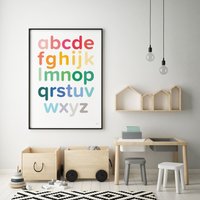 Mehrfarbiges Alphabet Abc Kleinbuchstaben Pädagogisch Wertvoller Kunstdruck Für Kinder von ShowlerandShowlerUK