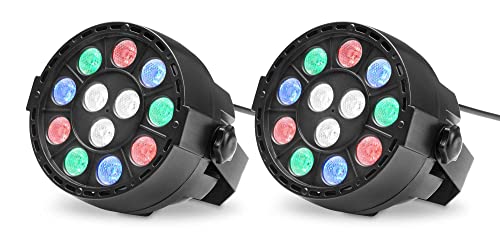 2x Showlite SPS-121 LED Smart Party Spot (3 rote, 3 grüne, 3 blaue und 3 weiße LEDs mit je 1 Watt Leistung, DMX-Betrieb möglich, klein, kompakt & leistungsstark, leiser Lüfter) Schwarz von Showlite