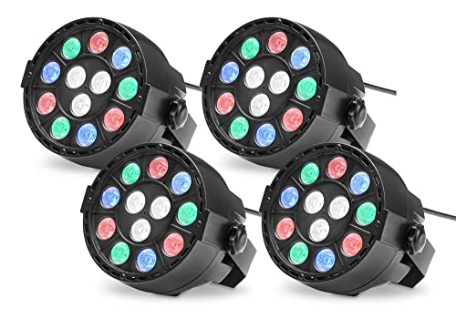 4x Showlite SPS-121 LED Smart Party Spot (3 rote, 3 grüne, 3 blaue und 3 weiße LEDs mit je 1 Watt Leistung, DMX-Betrieb möglich, klein, kompakt & leistungsstark, leiser Lüfter) Schwarz von Showlite
