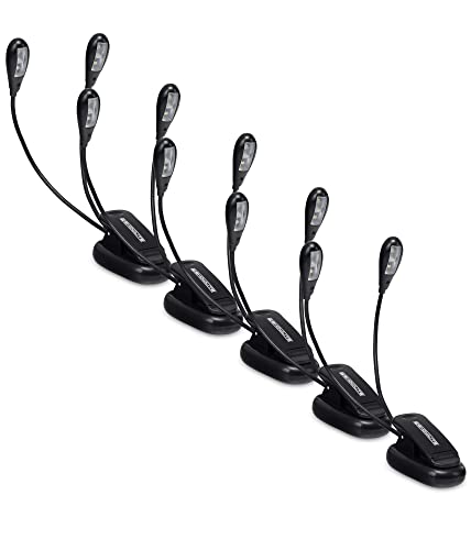 Showlite 5er Set Bright Light 4 LED Notenpultleuchte (4 lichtstarke LEDs, 2 Helligkeitsstufen, Befestigungsklammer, universell einsetzbar, lange Lebensdauer, inkl. Batterien) Schwarz von Showlite