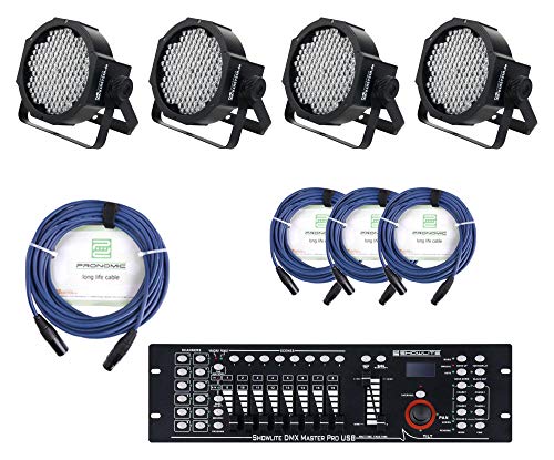Komplettes Showlite Lichtset: 4x FLP-144 + DMX-Controller Master Pro USB + Kabel (144 x 10mm LED, RGB-Farbmischung, 15 Watt, 90-240V - 50/60Hz) von Showlite