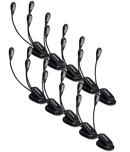 Showlite 10er Set Bright Light 4 LED Notenpultleuchte (2 lichtstarke LEDs, gleichmäßige Ausleuchtung, universell einsetzbar, lange Lebensdauer, inkl. Batterien) Schwarz von Showlite