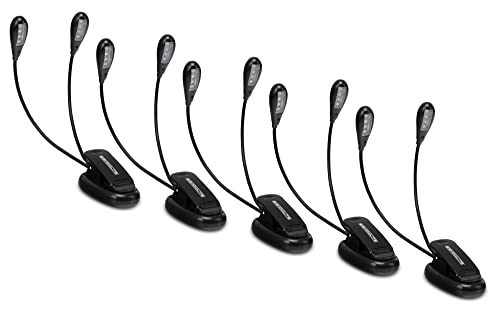Showlite 5er Set Bright Light 8 LED Notenpultleuchte (8 lichtstarke LEDs, 2 Helligkeitsstufen, Befestigungsklammer, universell einsetzbar, lange Lebensdauer, inkl. Batterien) Schwarz von Showlite