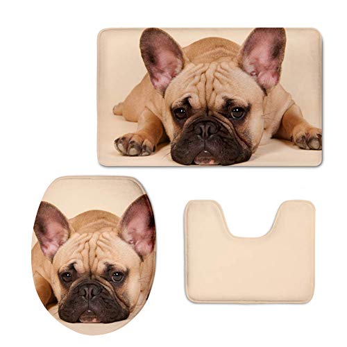 Showudesigns 3-teiliges Badematten-Set, weich, rutschfest, Badezimmerteppich und WC-Deckelbezug, saugfähiger WC-Vorleger, französische Bulldogge von Showudesigns