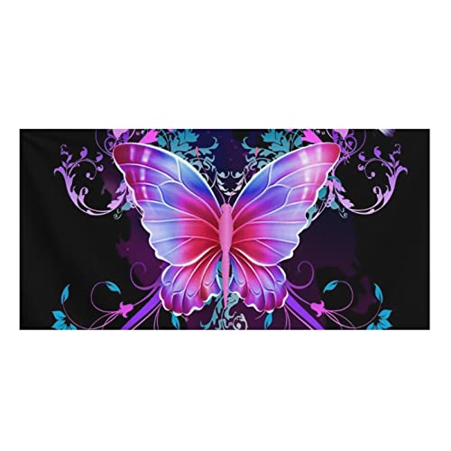 Showudesigns Blumen-Schmetterlings-Strandtücher für Kinder Mädchen Badetuch lila saugfähige Handtücher für Fitnessstudio, Schwimmen, Yoga, Reisen, Badezimmer-Dekorationen von Showudesigns