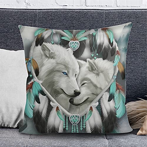 Showudesigns Kissenbezug mit Wolf-Motiv, dekorativ, quadratisch, für Freundinnen, Geburtstagsgeschenke, Traumfänger, Paar, weiße Wölfe von Showudesigns