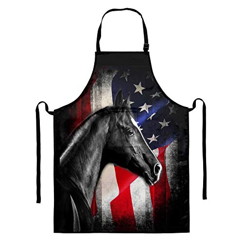 Showudesigns Kochschürze mit Pferdemotiv und amerikanischer Flagge, für Damen, wasserdicht und ölabweisend, für Küche, Zuhause, Restaurant, Server, Werkstatt, Café, Kochen, Backschürze mit Taschen von Showudesigns