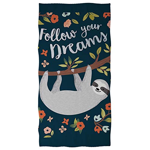 Showudesigns Bestes Geschenk für Mädchen und Frauen – Baumwoll-Badetuch, saugfähig, groß, weiches Badetuch – Faultier Follow Your Dreams Design von Showudesigns