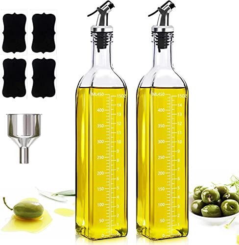 Ölflaschen-Tröpfler aus Glas – Set von 20–480 ml Olivenöl-Spenderflasche mit Ausgießern und Trichter für Küche, bleifreies Glas, Öl- und Essigflasche, BPA-freies Menage-Set von Showvigor