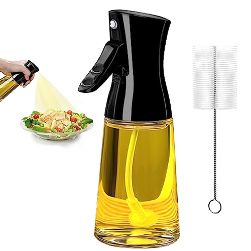 Ölsprüher zum Kochen, 180 ml Glas-Olivenöl-Sprühflasche mit Bürste, Olivenöl-Sprühnebel, dickes Glas, starke Sprühkraft, Küchenhelfer, Zubehör für Luftfritteuse, Rapsölspritzer, Backen von Showvigor