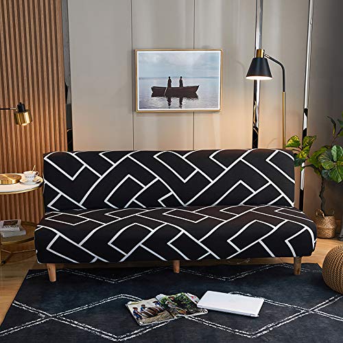 Mingfuxin Armloser Sofa-Bettbezug, Spandex-Stretch-Futon-Schonbezug, rutschfest, elastisch, faltbar, für 2–3-Sitzer-Sofa, Bett ohne Armlehnen (bedruckt # 3266) von Mingfuxin