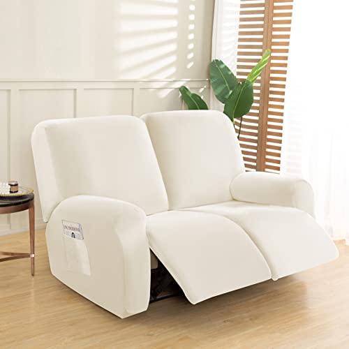 Mingfuxin Reclining Love Seat Slipcover, 6-teiliger Samt-Stretch-Loveseat Recliner Sofa Covers, weicher Plüsch 2-Sitzer Reclining Sofa Couch Slipcovers (Recliner Loveseat, White) von Mingfuxin