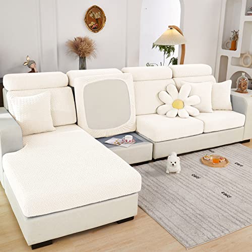 ShowyLive 2023 Neue Sofa Sitzkissenbezug Stretch Sitzkissenschutz für 3 Sitzer Sofa, Stretch Sitzkissenschutz für Sofabezug Ecksofa L Form (1 Stück, Weiß weben) von ShowyLive