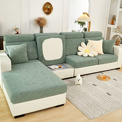 ShowyLive 2023 Neue Sofa Sitzkissenbezug Stretch Sitzkissenschutz M-Größe für Sofa Zurück, Stretch Rückenkissenbezüge für Sofabezug Ecksofa L Form (1 Stück, Blätter Grün) von ShowyLive