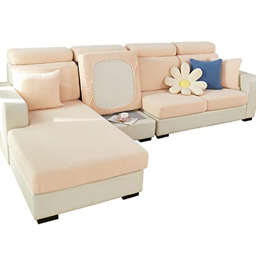 ShowyLive 2023 Neue Sofa Sitzkissenbezug Stretch Sitzkissenschutz M-Größe für Sofa Zurück, Stretch Rückenkissenbezüge für Sofabezug Ecksofa L Form (1 Stück, Weben Beige) von ShowyLive