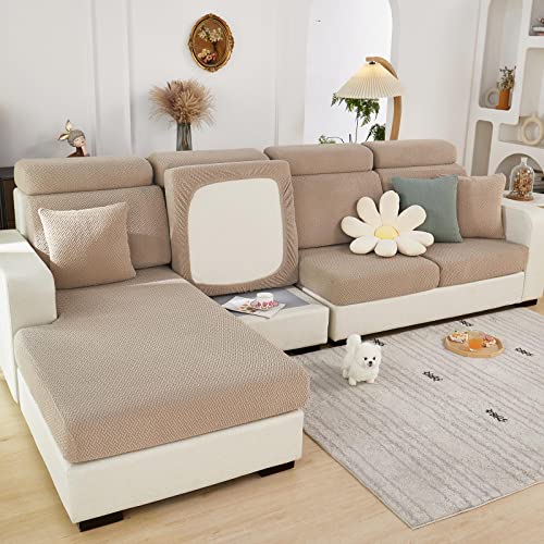 ShowyLive 2023 Neue Sofa Sitzkissenbezug Stretch Sitzkissenschutz S-Größe für Sofa Kopfstütze, Stretch Rückenkissenbezüge für Sofabezug Ecksofa L Form (1 Stück, Khaki Weben) von ShowyLive