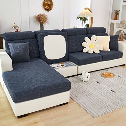 ShowyLive 2023 Neue Sofa Sitzkissenbezug Stretch Sitzkissenschutz für 1 Sitzer Sofa, Stretch Sitzkissenschutz für Sofabezug Ecksofa L Form (1 Stück, Blätter Dunkelgrau) von ShowyLive