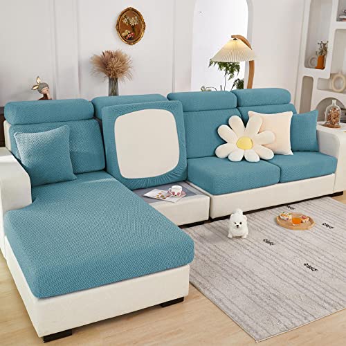 ShowyLive 2023 Neue Sofa Sitzkissenbezug Stretch Sitzkissenschutz für 1 Sitzer Sofa, Stretch Sitzkissenschutz für Sofabezug Ecksofa L Form (1 Stück, Hellblau weben) von ShowyLive