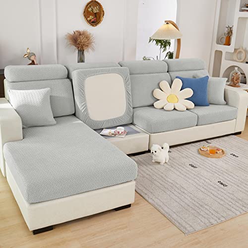 ShowyLive 2023 Neue Sofa Sitzkissenbezug Stretch Sitzkissenschutz für 1 Sitzer Sofa, Stretch Sitzkissenschutz für Sofabezug Ecksofa L Form (1 Stück, Hellgrau weben) von ShowyLive