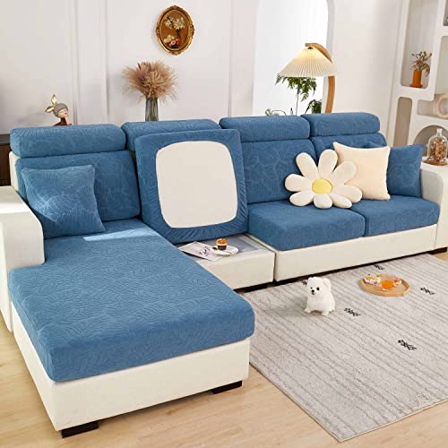 ShowyLive 2023 Neue Sofa Sitzkissenbezug Stretch Sitzkissenschutz für 3 Sitzer Sofa, Stretch Sitzkissenschutz für Sofabezug Ecksofa L Form (1 Stück, Blätter Dunkelblau) von ShowyLive