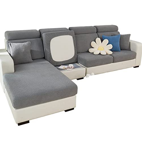 ShowyLive 2023 Neue Sofa Sitzkissenbezug Stretch Sitzkissenschutz für 3 Sitzer Sofa, Stretch Sitzkissenschutz für Sofabezug Ecksofa L Form (1 Stück, Weben Sie Grau) von ShowyLive