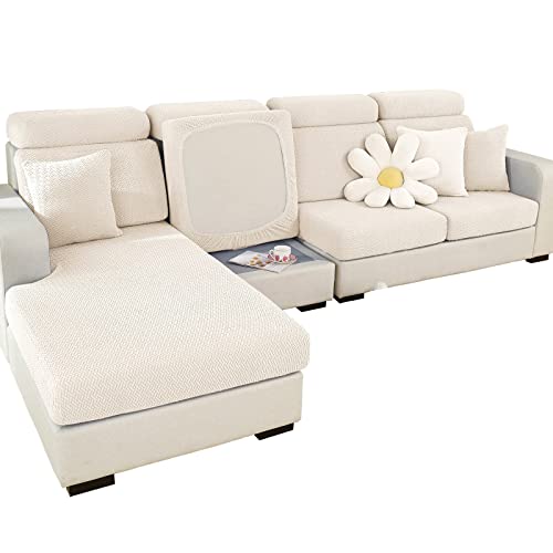 ShowyLive 2023 Neue Sofa Sitzkissenbezug Stretch Sitzkissenschutz für 3 Sitzer Sofa, Stretch Sitzkissenschutz für Sofabezug Ecksofa L Form (1 Stück, Weiß weben) von ShowyLive