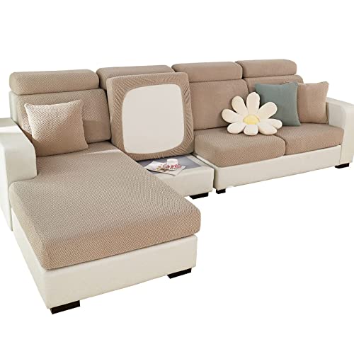 ShowyLive 2024 Neue Sofa Sitzkissenbezug Stretch Sitzkissenschutz für 1 Sitzer Sofa, Stretch Sitzkissenschutz für Sofabezug Ecksofa L Form (1 Stück, Khaki weben) von ShowyLive