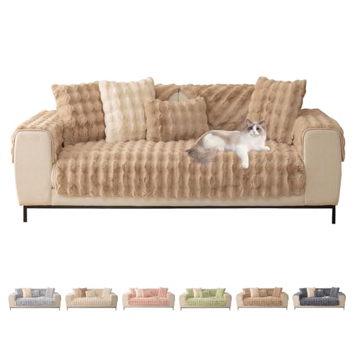 ShowyLive Armlehnenbezüge, Rückenlehnenbezug Armlehnenschoner Sesselschoner Rutschfest für L Form Sofaschoner Chaiselongue, Super Weiche Dicke Flauschige Sofa Überzug für Hund Katze (Khaki, 70 * 70cm) von ShowyLive