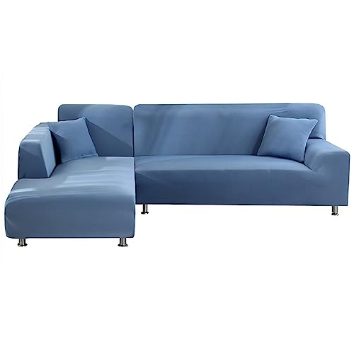 ShowyLive Sofa Überwürfe Sofa Überzug Couch Überzug 2er Set für Sofa Universal Waschbar Sofaüberwurf 1 Sitzer+2 Sitzer, mit 2 Stück Kissenbezug, Hellblau von ShowyLive